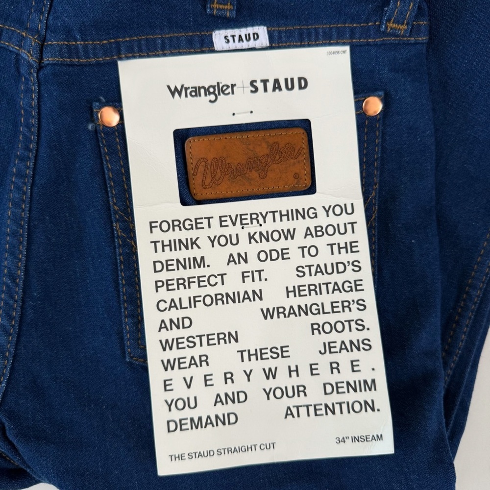 WRANGLER x STAUD DARK BLUE STRAIGHT LEG LONG JEANS - Picture 9 of 14